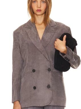 New AllSaints Elle Gray Double Breasted Oversized Boxy Blazer Sz US 6 $445